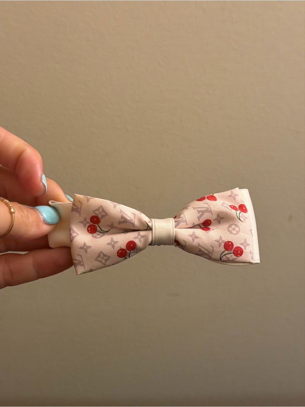 Kids Pink Cherry Print Bow Hair Clip